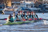 The Boat Race season 2014 - Women's Trial VIIIs(CUWBC, Cambridge): Nudge Nudge: Cox Esther Momcilovic, Stroke Holly Game,7 Izzy Vyvyan, 6 Kate Ashley, 5 Valentina Futoryanova, 4 Catherine Foot, 3 Hannah Evans, 2 Anouska Bartlett, Bow Lottie Meggitt..
River Thames between Putney Bridge and Mortlake,
London SW15,

United Kingdom,
on 19 December 2013 at 14:02, image #305