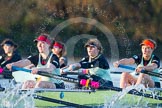 The Boat Race season 2014 - Women's Trial VIIIs(CUWBC, Cambridge): Nudge Nudge: 4 Catherine Foot, 3 Hannah Evans, 2 Anouska Bartlett..
River Thames between Putney Bridge and Mortlake,
London SW15,

United Kingdom,
on 19 December 2013 at 14:06, image #363