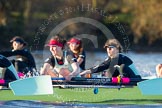 The Boat Race season 2014 - Women's Trial VIIIs(CUWBC, Cambridge): Nudge Nudge: 4 Catherine Foot, 3 Hannah Evans..
River Thames between Putney Bridge and Mortlake,
London SW15,

United Kingdom,
on 19 December 2013 at 14:06, image #372