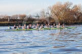 The Boat Race season 2014 - Women's Trial VIIIs(CUWBC, Cambridge): Nudge Nudge vs Wink Wink..
River Thames between Putney Bridge and Mortlake,
London SW15,

United Kingdom,
on 19 December 2013 at 14:06, image #375