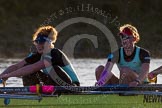 The Boat Race season 2014 - Women's Trial VIIIs(CUWBC, Cambridge): Nudge Nudge: 7 Izzy Vyvyan, 6 Kate Ashley..
River Thames between Putney Bridge and Mortlake,
London SW15,

United Kingdom,
on 19 December 2013 at 14:13, image #433