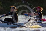 The Boat Race season 2014 - Women's Trial VIIIs(CUWBC, Cambridge): Wink Wink:  2 Sarah Crowther, Bow Ella Barnard..
River Thames between Putney Bridge and Mortlake,
London SW15,

United Kingdom,
on 19 December 2013 at 14:13, image #435