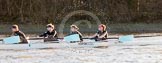 The Boat Race season 2014 - Women's Trial VIIIs(CUWBC, Cambridge): Wink Wink: 4 Sara Lackner, 3 Hannah Roberts, 2 Sarah Crowther, Bow Ella Barnard..
River Thames between Putney Bridge and Mortlake,
London SW15,

United Kingdom,
on 19 December 2013 at 14:14, image #440