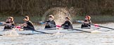 The Boat Race season 2014 - Women's Trial VIIIs(CUWBC, Cambridge): Wink Wink: 5 Caroline Reid, 4 Sara Lackner, 3 Hannah Roberts, 2 Sarah Crowther, Bow Ella Barnard..
River Thames between Putney Bridge and Mortlake,
London SW15,

United Kingdom,
on 19 December 2013 at 14:14, image #441