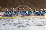 The Boat Race season 2014 - Women's Trial VIIIs(CUWBC, Cambridge): Nudge Nudge: Stroke Holly Game,7 Izzy Vyvyan, 6 Kate Ashley, 5 Valentina Futoryanova, 4 Catherine Foot, 3 Hannah Evans, 2 Anouska Bartlett, Bow Lottie Meggitt..
River Thames between Putney Bridge and Mortlake,
London SW15,

United Kingdom,
on 19 December 2013 at 14:15, image #446