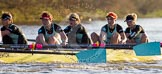 The Boat Race season 2014 - Women's Trial VIIIs(CUWBC, Cambridge): Nudge Nudge:  5 Valentina Futoryanova, 4 Catherine Foot, 3 Hannah Evans, 2 Anouska Bartlett, Bow Lottie Meggitt..
River Thames between Putney Bridge and Mortlake,
London SW15,

United Kingdom,
on 19 December 2013 at 14:15, image #450