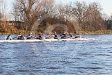 The Boat Race season 2014 - Women's Trial VIIIs(CUWBC, Cambridge): Wink Wink: Cox Priya Crosby, Stroke Melissa Wilson, 7 Jilly Tovey, 6 Fiona Macklin, 5 Caroline Reid, 4 Sara Lackner, 3 Hannah Roberts, 2 Sarah Crowther, Bow Ella Barnard..
River Thames between Putney Bridge and Mortlake,
London SW15,

United Kingdom,
on 19 December 2013 at 14:17, image #462