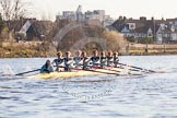 The Boat Race season 2014 - Women's Trial VIIIs(CUWBC, Cambridge): Nudge Nudge: Cox Esther Momcilovic, Stroke Holly Game,7 Izzy Vyvyan, 6 Kate Ashley, 5 Valentina Futoryanova, 4 Catherine Foot, 3 Hannah Evans, 2 Anouska Bartlett, Bow Lottie Meggitt..
River Thames between Putney Bridge and Mortlake,
London SW15,

United Kingdom,
on 19 December 2013 at 14:17, image #463