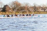 The Boat Race season 2014 - Women's Trial VIIIs(CUWBC, Cambridge): Wink Wink: Cox Priya Crosby, Stroke Melissa Wilson, 7 Jilly Tovey, 6 Fiona Macklin, 5 Caroline Reid, 4 Sara Lackner, 3 Hannah Roberts, 2 Sarah Crowther, Bow Ella Barnard..
River Thames between Putney Bridge and Mortlake,
London SW15,

United Kingdom,
on 19 December 2013 at 14:17, image #465