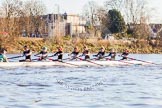 The Boat Race season 2014 - Women's Trial VIIIs(CUWBC, Cambridge): Wink Wink: Cox Priya Crosby, Stroke Melissa Wilson, 7 Jilly Tovey, 6 Fiona Macklin, 5 Caroline Reid, 4 Sara Lackner, 3 Hannah Roberts, 2 Sarah Crowther, Bow Ella Barnard..
River Thames between Putney Bridge and Mortlake,
London SW15,

United Kingdom,
on 19 December 2013 at 14:17, image #467