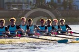 The Boat Race season 2014 - Women's Trial VIIIs(CUWBC, Cambridge): Nudge Nudge: Stroke Holly Game,7 Izzy Vyvyan, 6 Kate Ashley, 5 Valentina Futoryanova, 4 Catherine Foot, 3 Hannah Evans, 2 Anouska Bartlett, Bow Lottie Meggitt..
River Thames between Putney Bridge and Mortlake,
London SW15,

United Kingdom,
on 19 December 2013 at 14:18, image #470