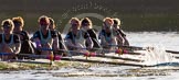 The Boat Race season 2014 - Women's Trial VIIIs(CUWBC, Cambridge): Nudge Nudge:  Stroke Holly Game,7 Izzy Vyvyan, 6 Kate Ashley, 5 Valentina Futoryanova, 4 Catherine Foot, 3 Hannah Evans, 2 Anouska Bartlett, Bow Lottie Meggitt..
River Thames between Putney Bridge and Mortlake,
London SW15,

United Kingdom,
on 19 December 2013 at 14:18, image #480