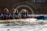 The Boat Race season 2014 - Women's Trial VIIIs(CUWBC, Cambridge): Nudge Nudge: 6 Kate Ashley, 5 Valentina Futoryanova, 4 Catherine Foot, 3 Hannah Evans, 2 Anouska Bartlett, Bow Lottie Meggitt..
River Thames between Putney Bridge and Mortlake,
London SW15,

United Kingdom,
on 19 December 2013 at 14:19, image #485