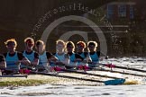 The Boat Race season 2014 - Women's Trial VIIIs(CUWBC, Cambridge): Nudge Nudge: 7 Izzy Vyvyan, 6 Kate Ashley, 5 Valentina Futoryanova, 4 Catherine Foot, 3 Hannah Evans, 2 Anouska Bartlett, Bow Lottie Meggitt..
River Thames between Putney Bridge and Mortlake,
London SW15,

United Kingdom,
on 19 December 2013 at 14:19, image #486