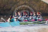 The Boat Race season 2014 - Women's Trial VIIIs(CUWBC, Cambridge): Nudge Nudge: Cox Esther Momcilovic, Stroke Holly Game,7 Izzy Vyvyan, 6 Kate Ashley, 5 Valentina Futoryanova, 4 Catherine Foot, 3 Hannah Evans, 2 Anouska Bartlett, Bow Lottie Meggitt..
River Thames between Putney Bridge and Mortlake,
London SW15,

United Kingdom,
on 19 December 2013 at 14:23, image #525