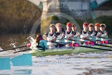 The Boat Race season 2014 - Women's Trial VIIIs(CUWBC, Cambridge): Nudge Nudge: Cox Esther Momcilovic, Stroke Holly Game,7 Izzy Vyvyan, 6 Kate Ashley, 5 Valentina Futoryanova, 4 Catherine Foot, 3 Hannah Evans, 2 Anouska Bartlett, Bow Lottie Meggitt..
River Thames between Putney Bridge and Mortlake,
London SW15,

United Kingdom,
on 19 December 2013 at 14:23, image #527