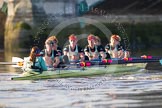 The Boat Race season 2014 - Women's Trial VIIIs(CUWBC, Cambridge): Nudge Nudge: Cox Esther Momcilovic, Stroke Holly Game,7 Izzy Vyvyan, 6 Kate Ashley, 5 Valentina Futoryanova, 4 Catherine Foot, 3 Hannah Evans, 2 Anouska Bartlett, Bow Lottie Meggitt..
River Thames between Putney Bridge and Mortlake,
London SW15,

United Kingdom,
on 19 December 2013 at 14:23, image #528