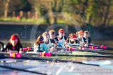 The Boat Race season 2014 - Women's Trial VIIIs(CUWBC, Cambridge): Nudge Nudge: Cox Esther Momcilovic, Stroke Holly Game,7 Izzy Vyvyan, 6 Kate Ashley, 5 Valentina Futoryanova, 4 Catherine Foot, 3 Hannah Evans, 2 Anouska Bartlett, Bow Lottie Meggitt..
River Thames between Putney Bridge and Mortlake,
London SW15,

United Kingdom,
on 19 December 2013 at 14:23, image #538