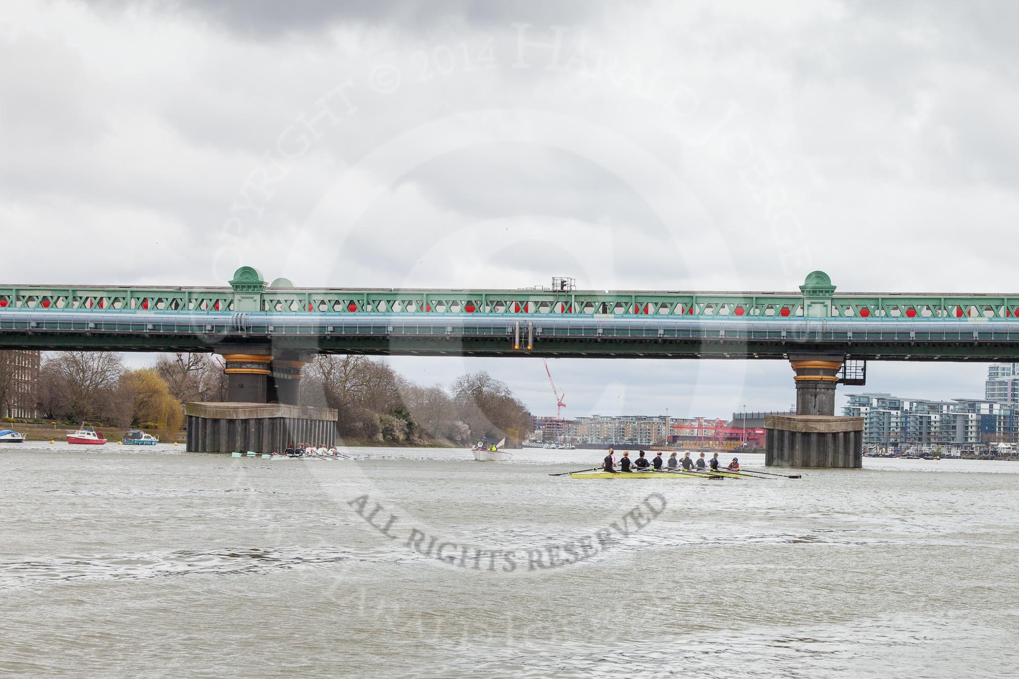 The Boat Race season 2014 - fixture CUWBC vs Thames RC: The Cambridge boat (left) and the Thames RC boat (right) waiting for the start of the race near Putney Bridge..




on 02 March 2014 at 13:08, image #26