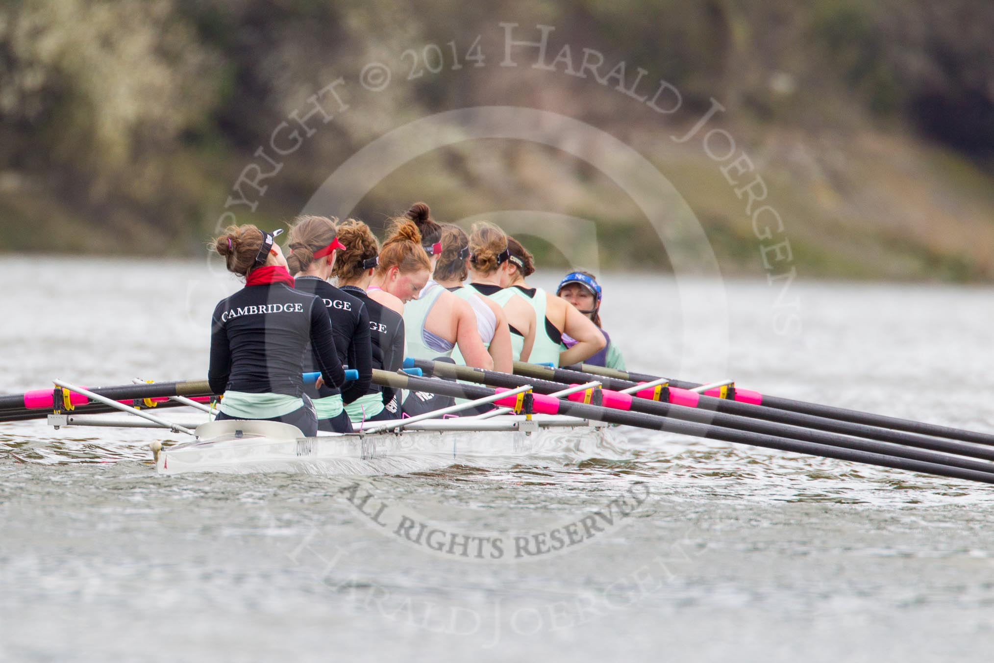 The Boat Race season 2014 - fixture CUWBC vs Thames RC: The Cambridge boat waiting for the start of the race between Hammersmith Bridge and Wandsworth Bridge..




on 02 March 2014 at 13:07, image #25