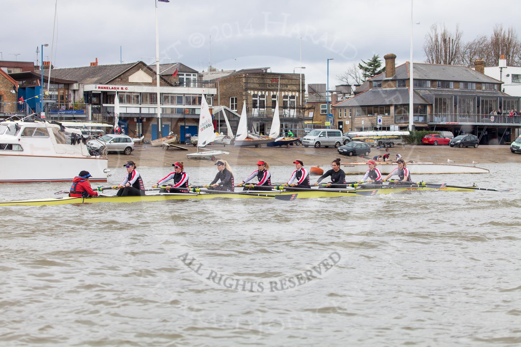 The Boat Race season 2014 - fixture CUWBC vs Thames RC: The Thames RC boat passing the Putney boat houses..




on 02 March 2014 at 13:11, image #53