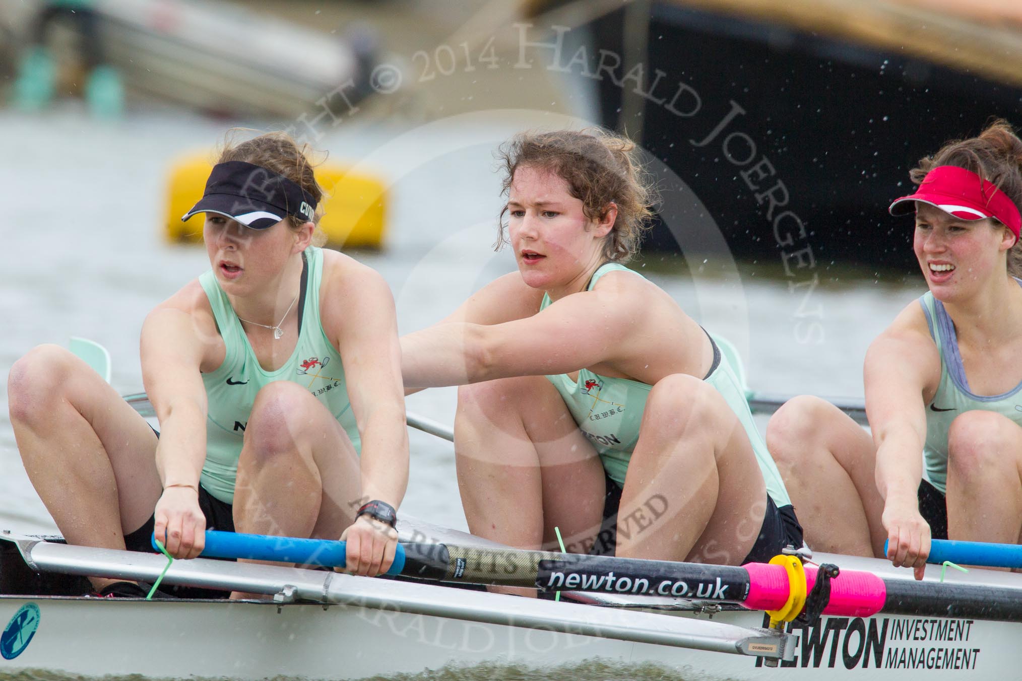 The Boat Race season 2014 - fixture CUWBC vs Thames RC: The Cambridge boat at the start of the fixture:   7 Claire Watkins, 6 Melissa Wilson, and 5 Catherine Foot..




on 02 March 2014 at 13:10, image #49