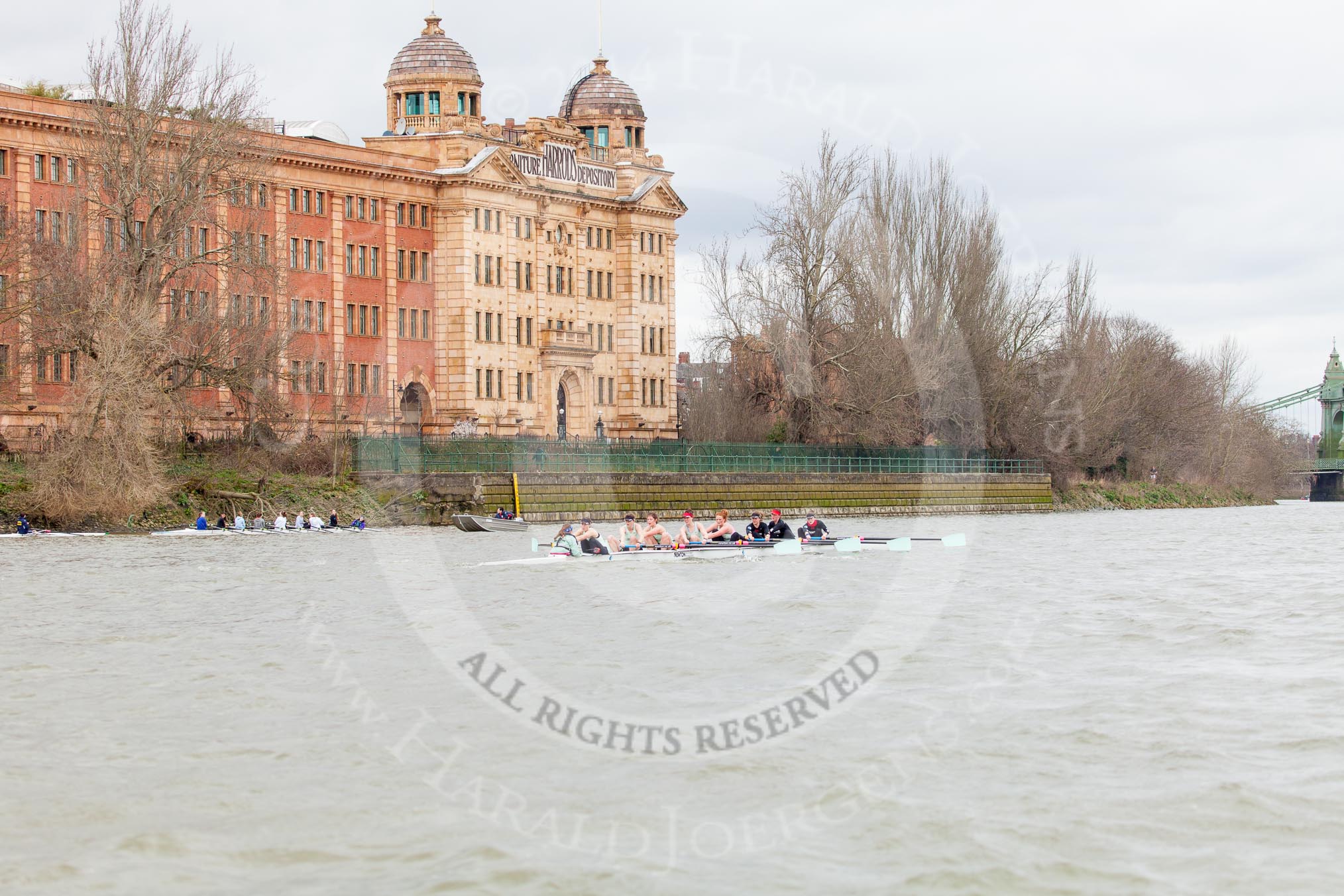 The Boat Race season 2014 - fixture CUWBC vs Thames RC: The Cambridge boat, in the lead over Thames RC, passing the Harrods Depository..




on 02 March 2014 at 13:16, image #113