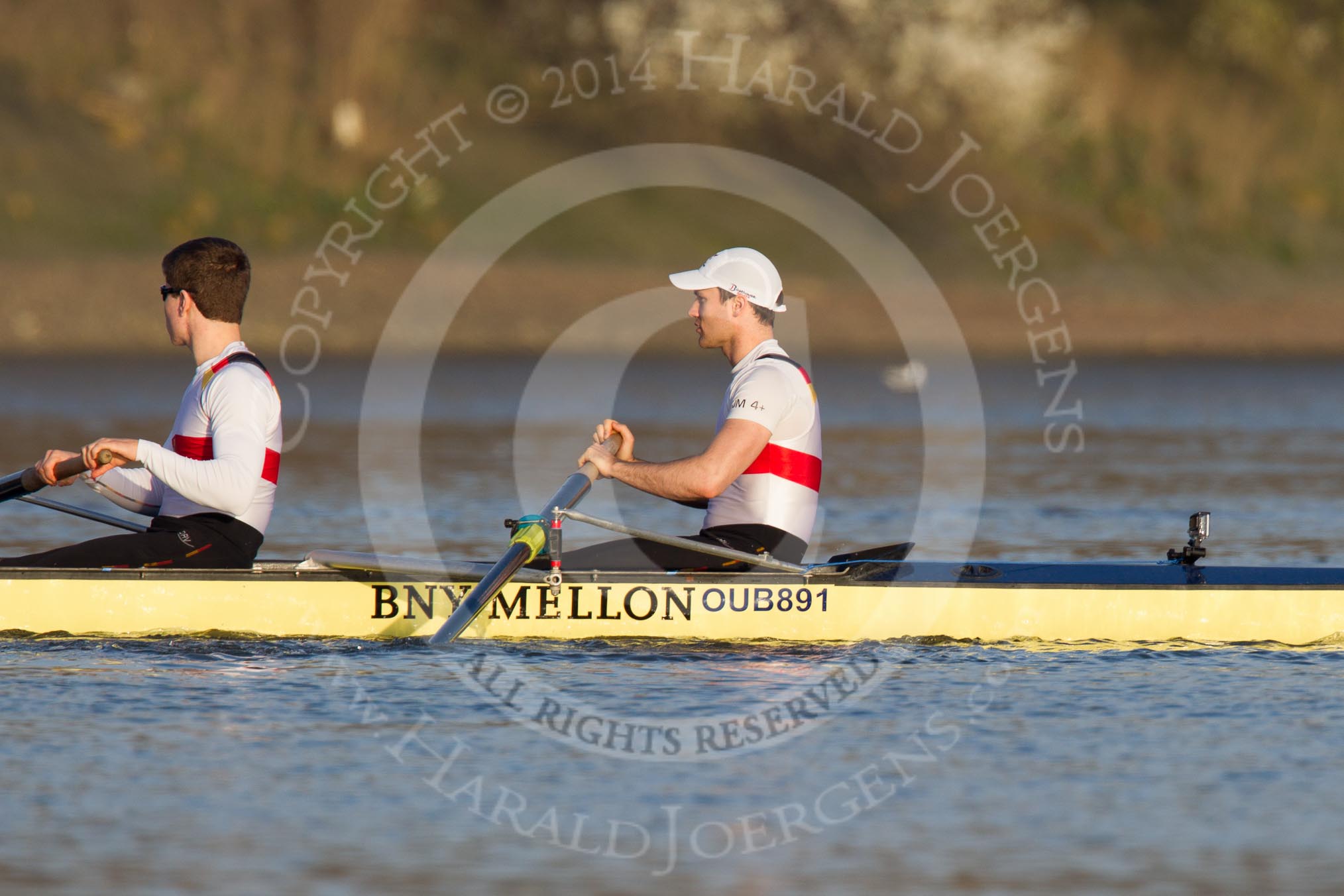 The Boat Race season 2014 - fixture OUBC vs German U23: The German U23 boat: 2 Finn Knuppel and bow Jonas Wiesen..
River Thames between Putney Bridge and Chiswick Bridge,



on 08 March 2014 at 16:41, image #9