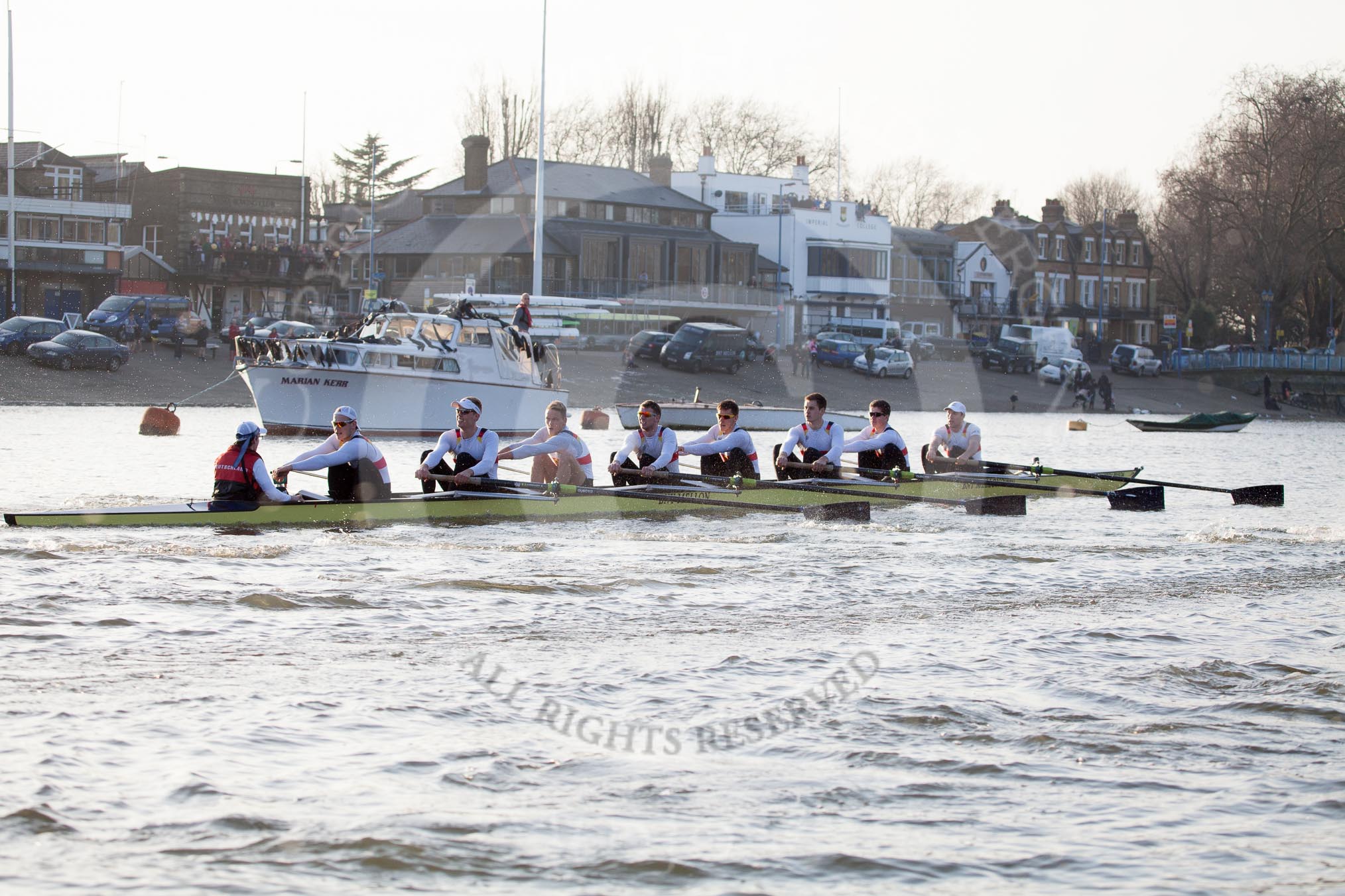 The Boat Race season 2014 - fixture OUBC vs German U23: The German U23-boat at the Putney boat houses..
River Thames between Putney Bridge and Chiswick Bridge,



on 08 March 2014 at 16:46, image #53