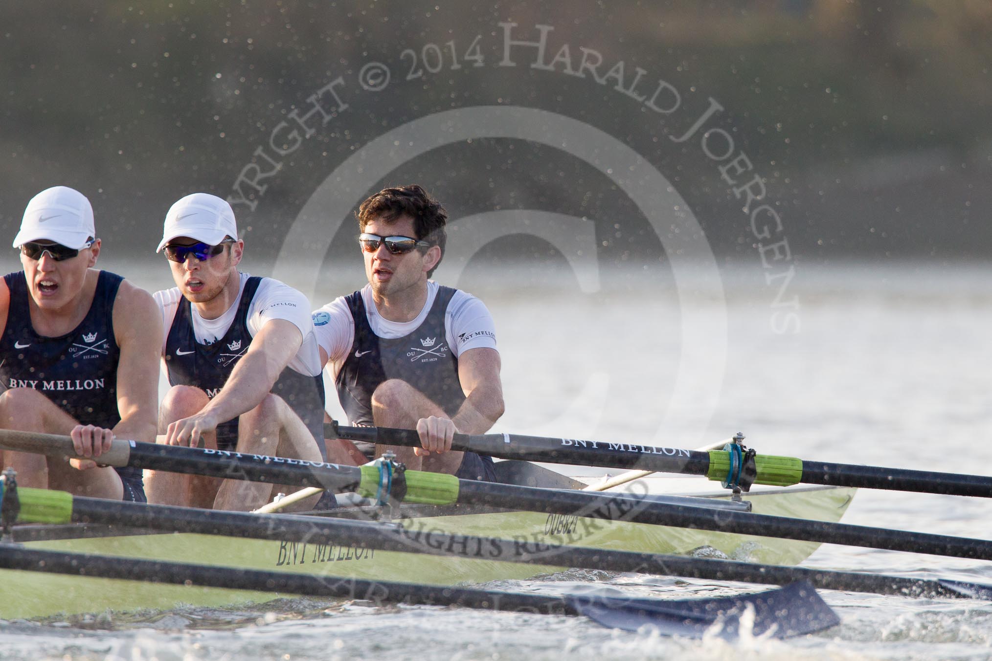 The Boat Race season 2014 - fixture OUBC vs German U23: The OUBC boat: 3 Karl Hudspith, 2 Chris Fairweather, bow Storm Uru..
River Thames between Putney Bridge and Chiswick Bridge,



on 08 March 2014 at 16:48, image #75