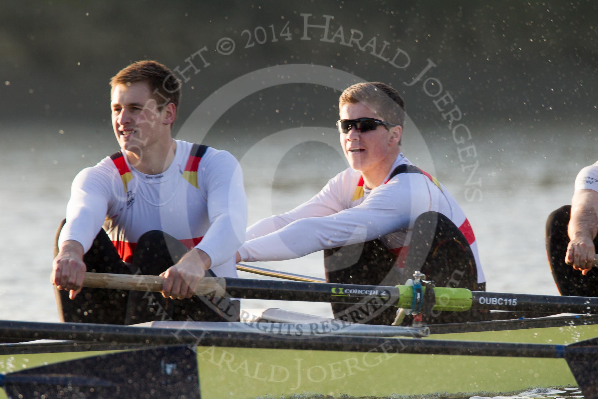 The Boat Race season 2014 - fixture OUBC vs German U23: The German U23-boat: 3 Malte Daberkow, 2 Finn Knuppel..
River Thames between Putney Bridge and Chiswick Bridge,



on 08 March 2014 at 16:48, image #82