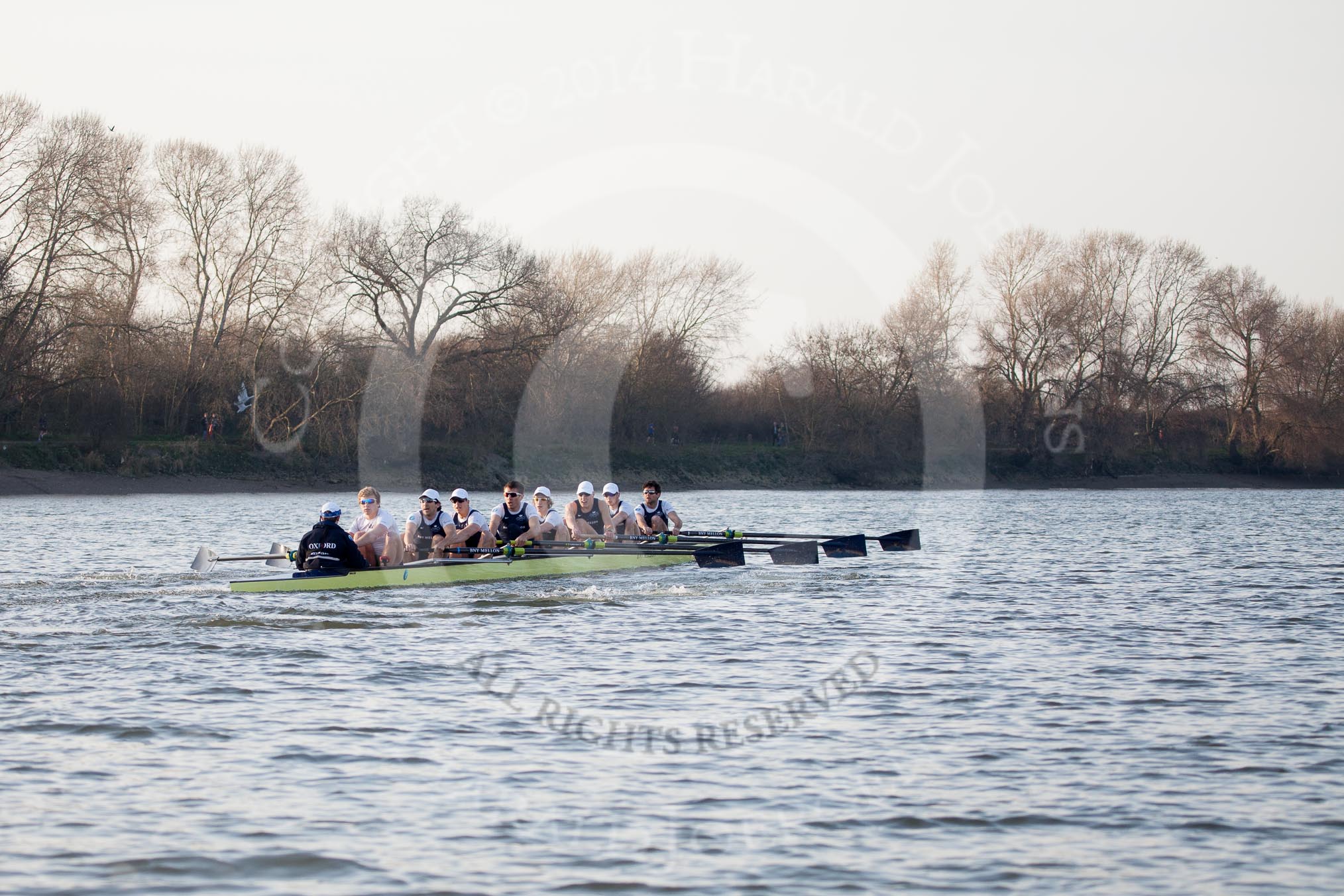 The Boat Race season 2014 - fixture OUBC vs German U23: The OUBC boat near the Mile Post..
River Thames between Putney Bridge and Chiswick Bridge,



on 08 March 2014 at 16:48, image #87
