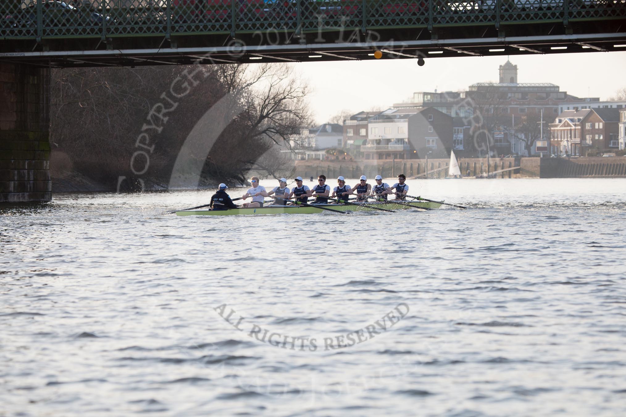 The Boat Race season 2014 - fixture OUBC vs German U23: The OUBC boat at Hammersmith Bridge..
River Thames between Putney Bridge and Chiswick Bridge,



on 08 March 2014 at 16:53, image #116
