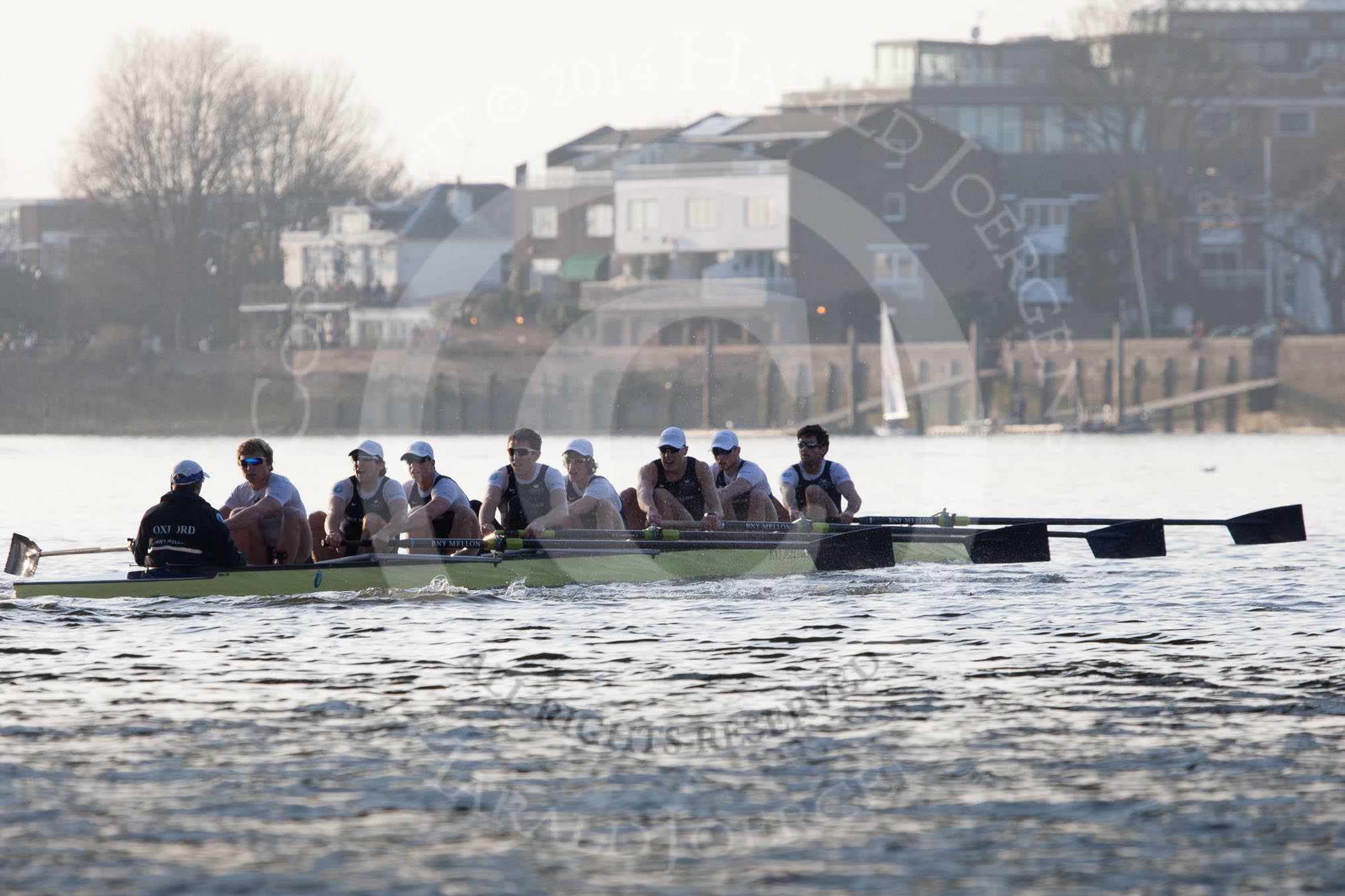 The Boat Race season 2014 - fixture OUBC vs German U23: The OUBC boat in the shadow of Hammersmith Bridge..
River Thames between Putney Bridge and Chiswick Bridge,



on 08 March 2014 at 16:53, image #118