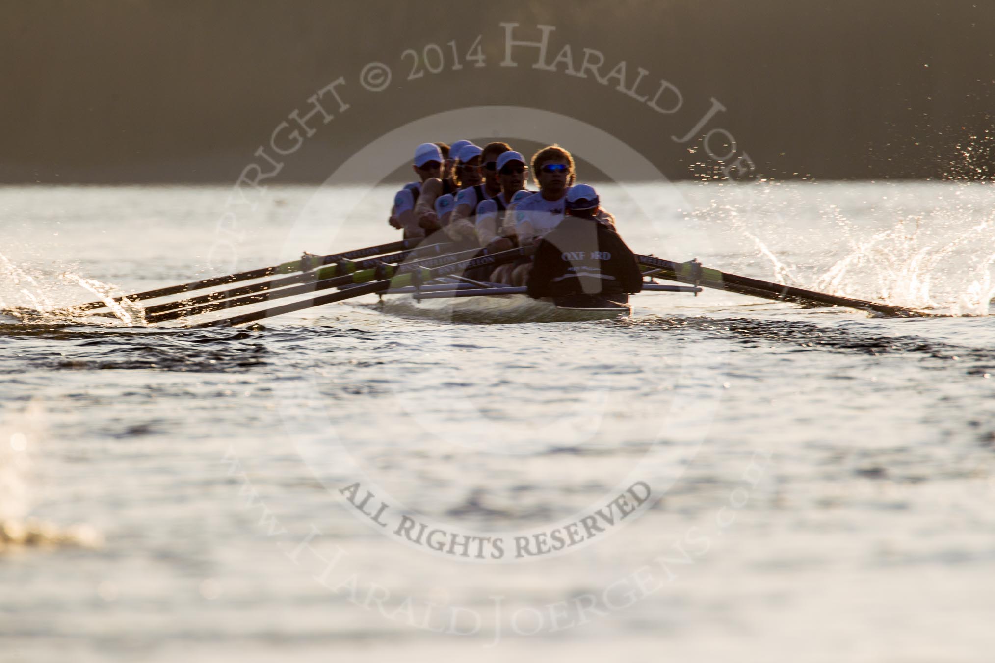 The Boat Race season 2014 - fixture OUBC vs German U23: The OUBC boat near Chiswick Eyot..
River Thames between Putney Bridge and Chiswick Bridge,



on 08 March 2014 at 16:55, image #142