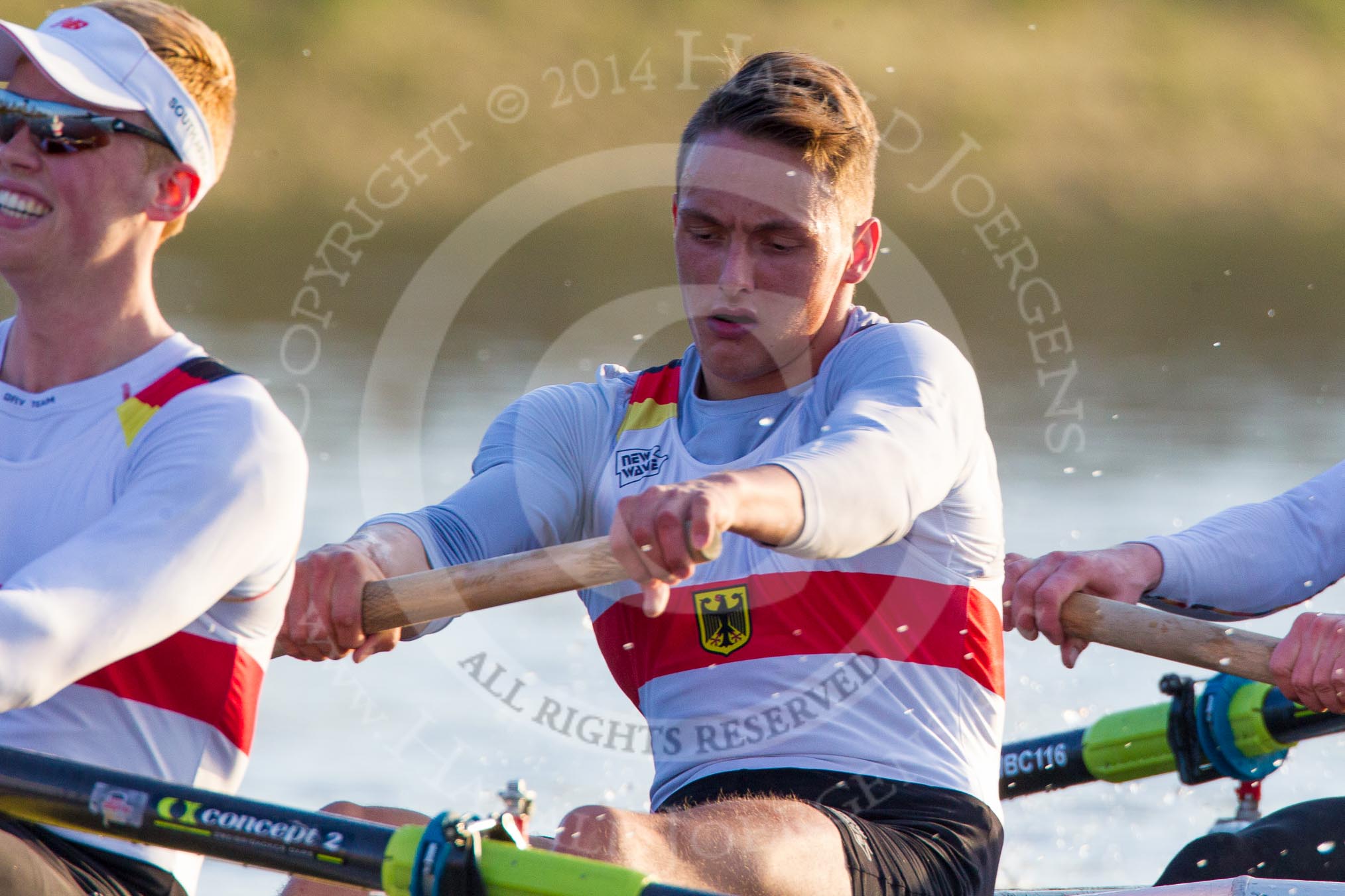The Boat Race season 2014 - fixture OUBC vs German U23: The German U23-boat: 7 Ole Schwiethal, 6 Arne Schwiethal..
River Thames between Putney Bridge and Chiswick Bridge,



on 08 March 2014 at 16:56, image #158