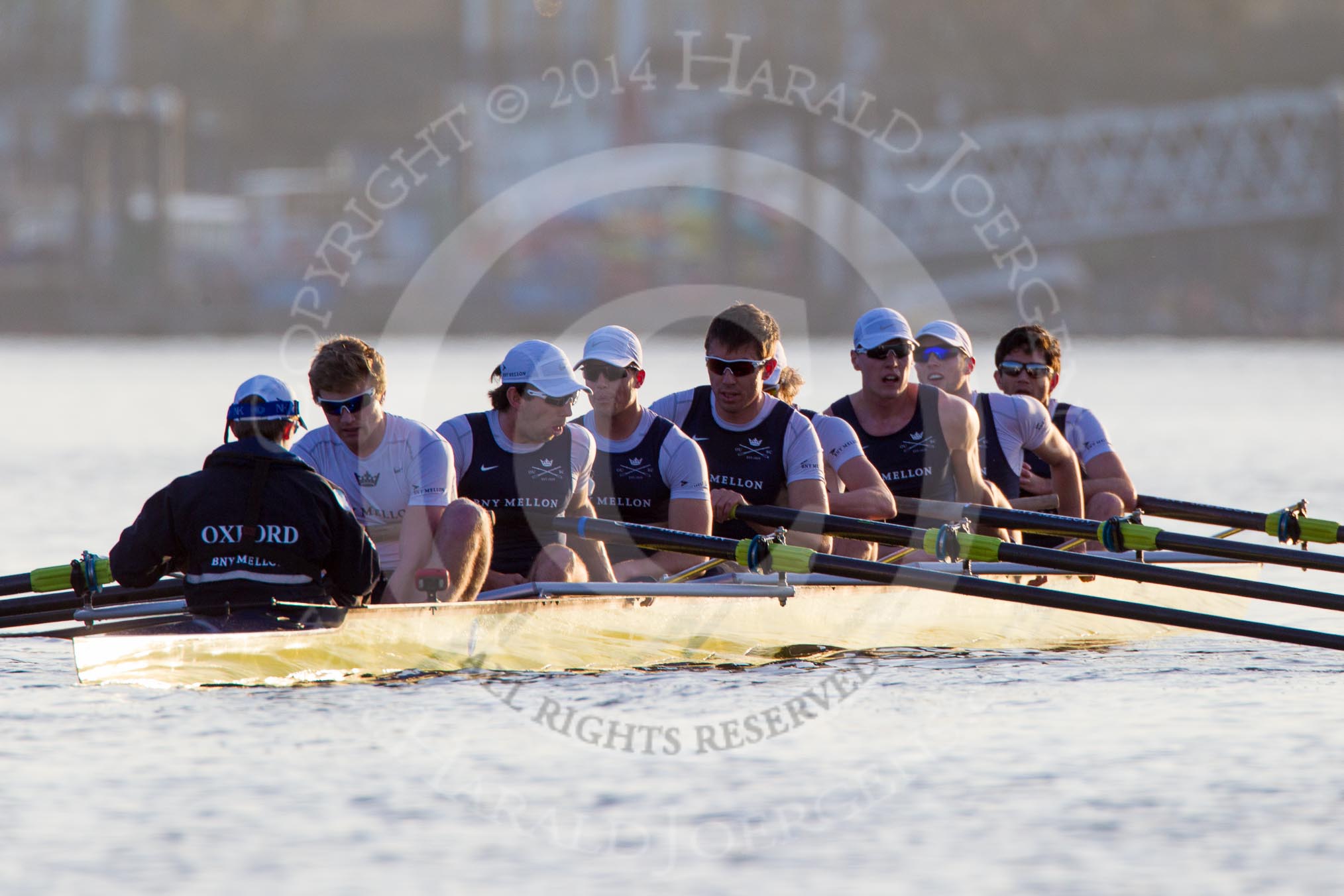 The Boat Race season 2014 - fixture OUBC vs German U23: The OUBC boat during a break between the two races..
River Thames between Putney Bridge and Chiswick Bridge,



on 08 March 2014 at 16:57, image #162