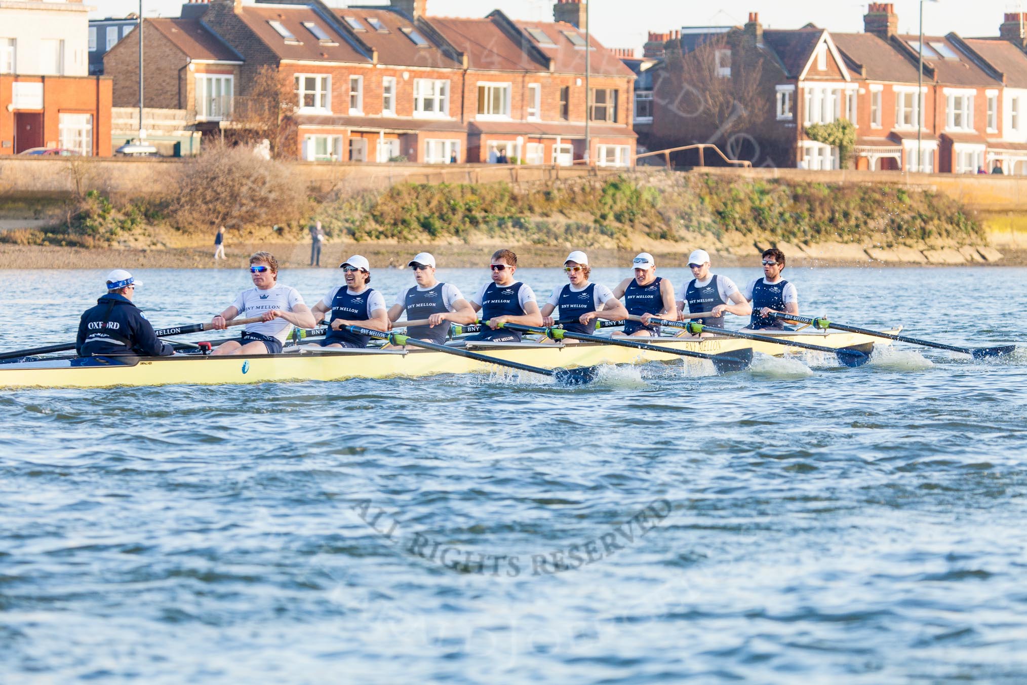 The Boat Race season 2014 - fixture OUBC vs German U23: The OUBC boat during the second race: Cox Laurence Harvey, stroke Constantine Louloudis, 7 Sam O’Connor, 6 Michael Di Santo, 5 Malcolm Howard, 4 Thomas Swartz, 3 Karl Hudspith, 2 Chris Fairweather, bow Storm Uru..
River Thames between Putney Bridge and Chiswick Bridge,



on 08 March 2014 at 17:06, image #229