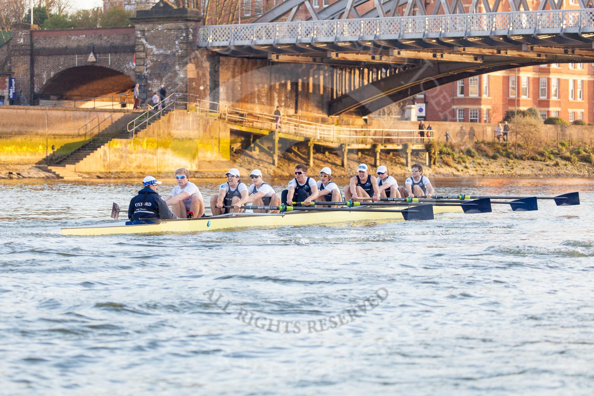 The Boat Race season 2014 - fixture OUBC vs German U23: The OUBC boat during the second race at Barnes Railway Bridge..
River Thames between Putney Bridge and Chiswick Bridge,



on 08 March 2014 at 17:07, image #237