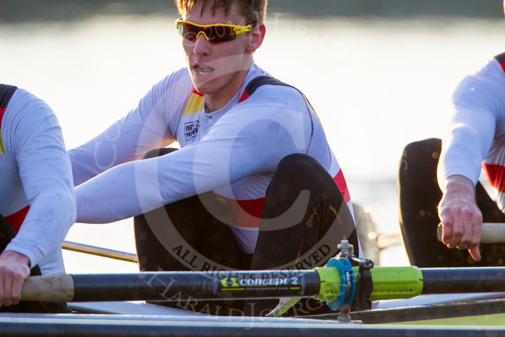 The Boat Race season 2014 - fixture OUBC vs German U23: The German U23 boat during the second race: 4 Maximilian Korge..
River Thames between Putney Bridge and Chiswick Bridge,



on 08 March 2014 at 17:11, image #265