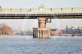 The Boat Race season 2014 - fixture OUBC vs German U23: Putney Railway Bridge, with the OUBC- and the German U23-boat waiting behind..
River Thames between Putney Bridge and Chiswick Bridge,



on 08 March 2014 at 16:39, image #3