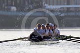The Boat Race season 2014 - fixture OUBC vs German U23: The OUBC boat waiting under Putney Bridge: Cox Laurence Harvey, stroke Constantine Louloudis, 7 Sam O’Connor, 6 Michael Di Santo, 5 Malcolm Howard, 4 Thomas Swartz, 3 Karl Hudspith, 2 Chris Fairweather, bow Storm Uru..
River Thames between Putney Bridge and Chiswick Bridge,



on 08 March 2014 at 16:42, image #21