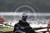 The Boat Race season 2014 - fixture OUBC vs German U23: The German U23 boat and the OUBC boat next to each other under Putney Bridge, here OUBC cox Laurence Harvey..
River Thames between Putney Bridge and Chiswick Bridge,



on 08 March 2014 at 16:44, image #29