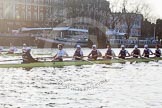 The Boat Race season 2014 - fixture OUBC vs German U23: The race is on - the German U23-boat, on the left, and the OUBC boat approaching Putney Pier..
River Thames between Putney Bridge and Chiswick Bridge,



on 08 March 2014 at 16:45, image #32