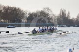 The Boat Race season 2014 - fixture OUBC vs German U23: The OUBC boat in the lead, the German U23 boat on the left at the Putney boat houses..
River Thames between Putney Bridge and Chiswick Bridge,



on 08 March 2014 at 16:46, image #56
