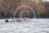 The Boat Race season 2014 - fixture OUBC vs German U23: The OUBC boat approaching the Harrods Depository..
River Thames between Putney Bridge and Chiswick Bridge,



on 08 March 2014 at 16:50, image #99