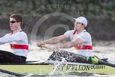 The Boat Race season 2014 - fixture OUBC vs German U23: The OUBC boat: 2 Finn Knuppel, bow Jonas Wiesen..
River Thames between Putney Bridge and Chiswick Bridge,



on 08 March 2014 at 16:51, image #101