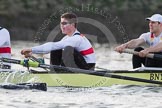 The Boat Race season 2014 - fixture OUBC vs German U23: The German U23-boat: 2 Finn Knuppel, bow Jonas Wiesen..
River Thames between Putney Bridge and Chiswick Bridge,



on 08 March 2014 at 16:51, image #102