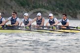 The Boat Race season 2014 - fixture OUBC vs German U23: The OUBC boat: 5 Malcolm Howard, 4 Thomas Swartz, 3 Karl Hudspith, 2 Chris Fairweather, bow Storm Uru..
River Thames between Putney Bridge and Chiswick Bridge,



on 08 March 2014 at 16:51, image #110