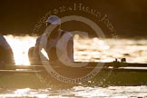 The Boat Race season 2014 - fixture OUBC vs German U23: The German U23-boat shot against the low evening sun: Bow Jonas Wiesen..
River Thames between Putney Bridge and Chiswick Bridge,



on 08 March 2014 at 16:54, image #126
